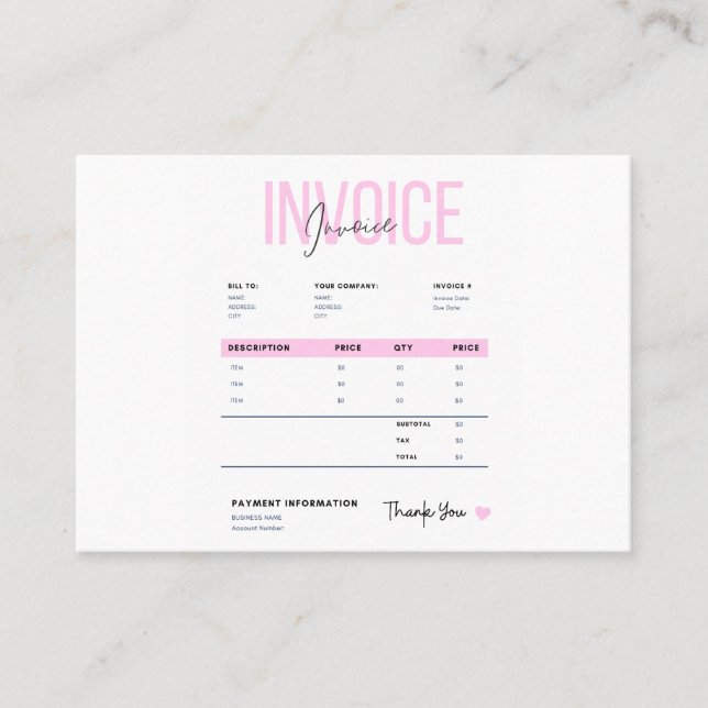 Business Invoice Calling Card (Front)