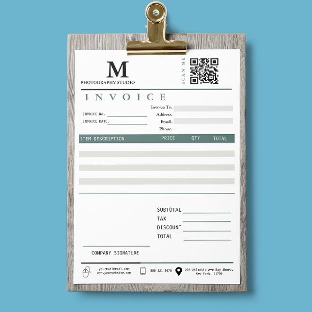 Business Invoice Sales Receipt Monogram Qr Code (Modern Invoice Sales Receipt Small Business)