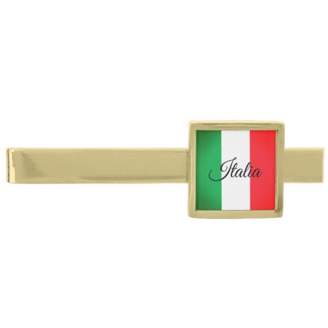 Business Italy & Italian Flag fashion / sports fan Gold Finish Tie Bar (Front)