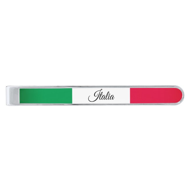Business Italy & Italian Flag fashion / sports fan Silver Finish Tie Bar (Front)