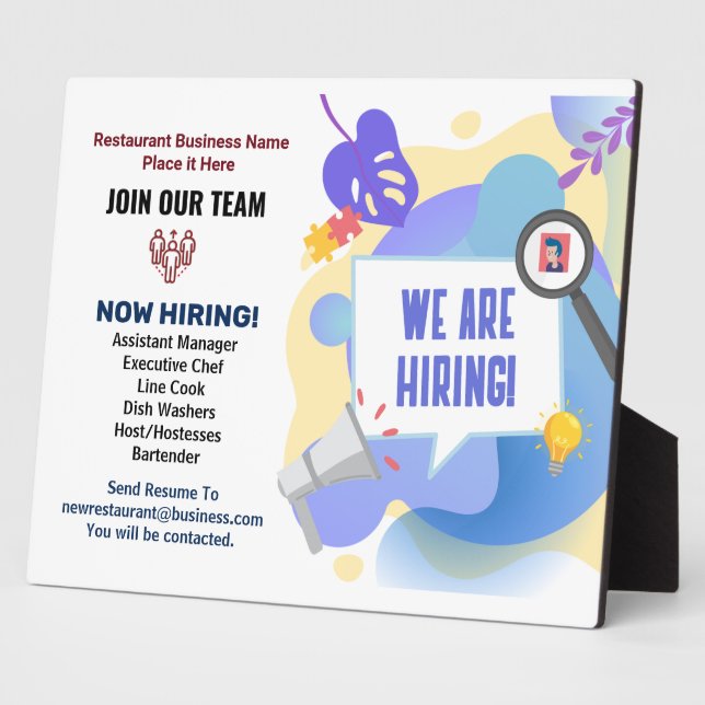 Business Jobs Help Wanted Now Hiring Personalize Plaque (Side)