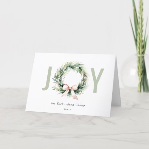 Business Joy Christmas Wreath Corporate Logo Holiday Card