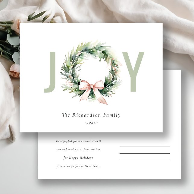 Business Joy Christmas Wreath Corporate Logo Holiday Postcard (Creator Uploaded)