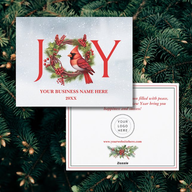 Business Joy Watercolor Wreath with Red Cardinal Holiday Card (Send your Christmas greetings to clients and business partners with this chic custom card. Buy now!
)