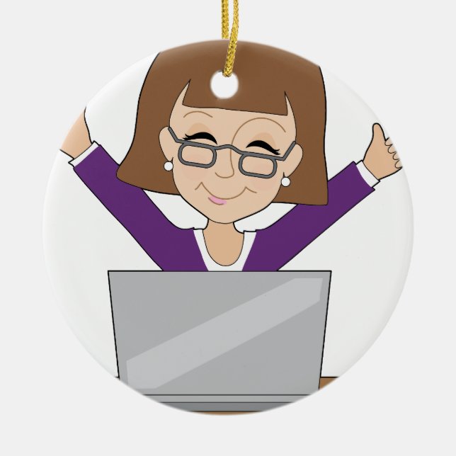 Business Lady Laptop Ceramic Ornament (Front)