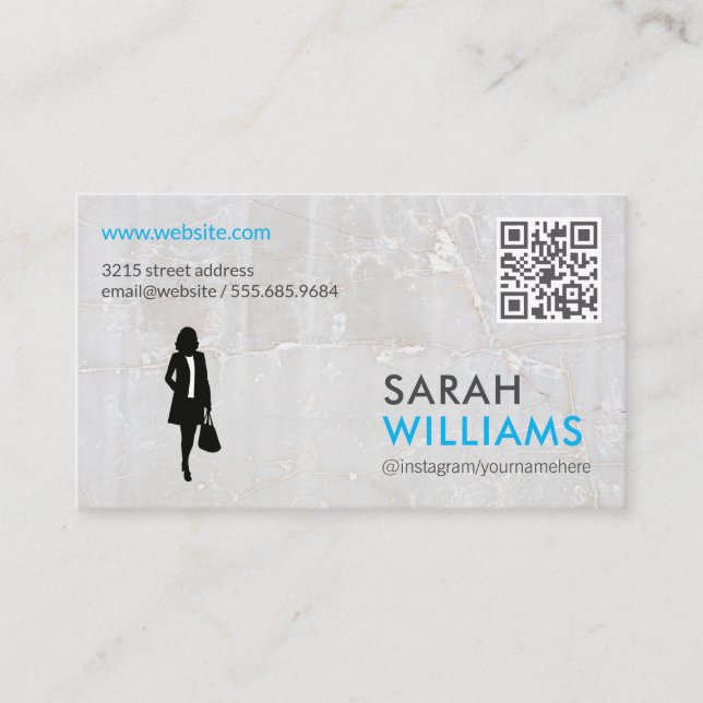 Business Lady | Marble | QR Code Business Card (Front)