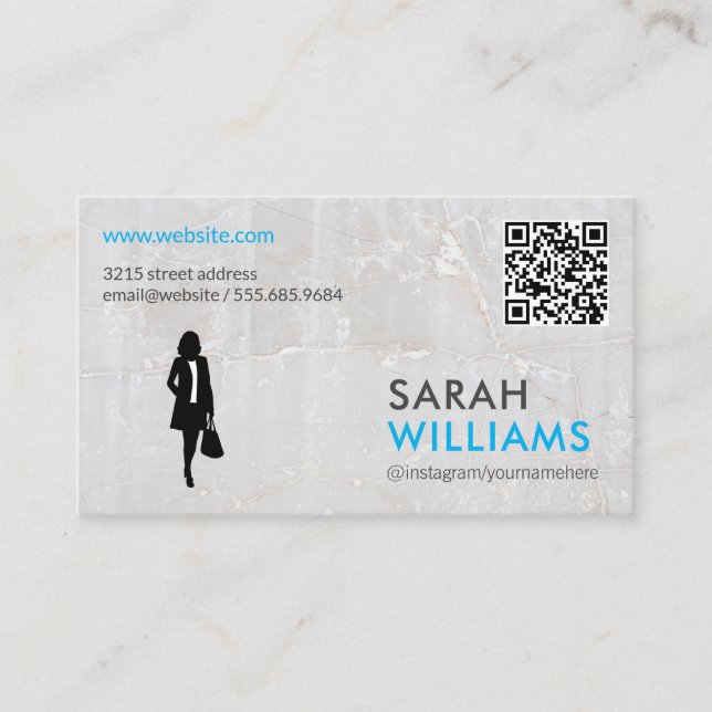 Business Lady | Marble | QR Code Card (Front)
