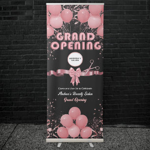 Business Launch Grand Opening Modern Black Pink Retractable Banner
