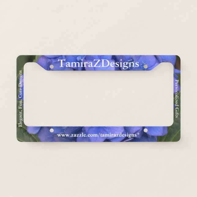 Business License Plate Frame Blue Hydrangea (Front)