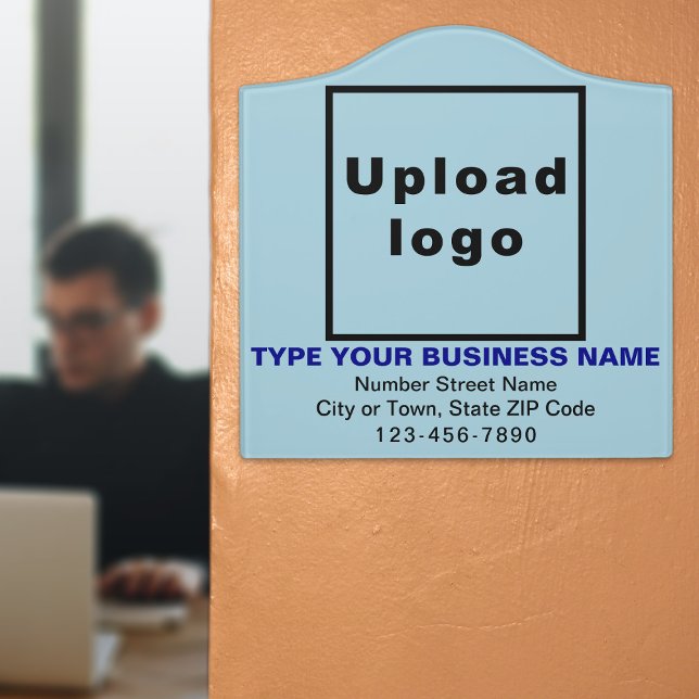 Business Light Blue Crest Door Sign (Build brand name awareness. Your business brand on light blue crest door sign.)
