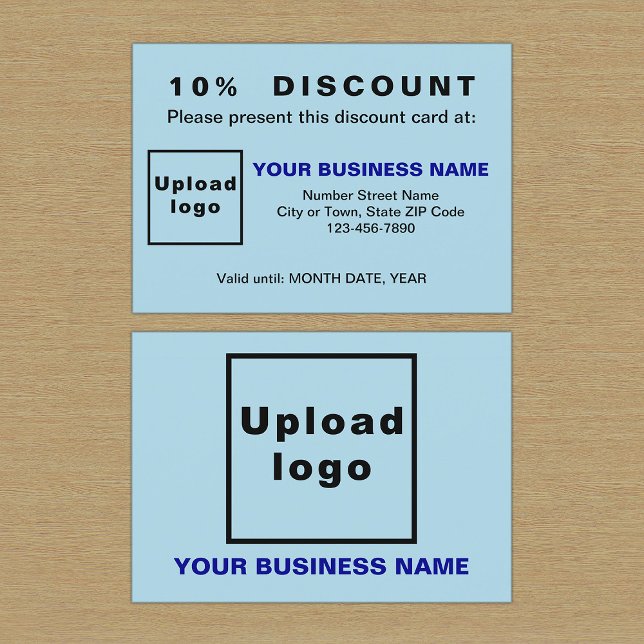 Business Light Blue Discount Card (Front and back sides of light blue discount card for your business.)