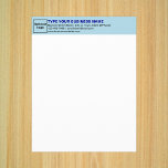 Business Light Blue Letterhead on Paper Sheet<br><div class="desc">Paper sheet with customizable heading. Paper sheet as letterhead. Customize the heading by uploading your business logo, typing your business or company name, address, phone number, e-mail and website or social media page. Paper sheet with your business name on heading to advertise your business or promote your brand name to...</div>