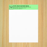 Business Light Green Letterhead on Paper Sheet<br><div class="desc">Paper sheet with customizable heading. Paper sheet as letterhead. Customize the heading by uploading your business logo, typing your business or company name, address, phone number, e-mail and website or social media page. Paper sheet with your business name on heading to advertise your business or promote your brand name to...</div>