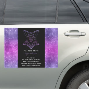 Business Lingerie Boutique Logo Purple Glitter Car Magnet