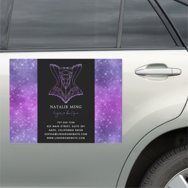 Business Lingerie Boutique Logo Purple Glitter Car Magnet (In Situ)