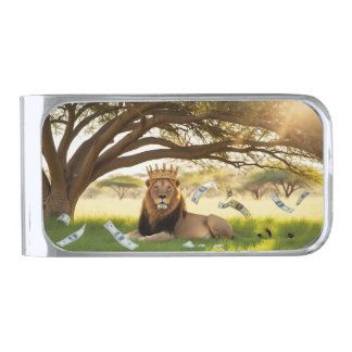 Business lion kings silver finish money clip