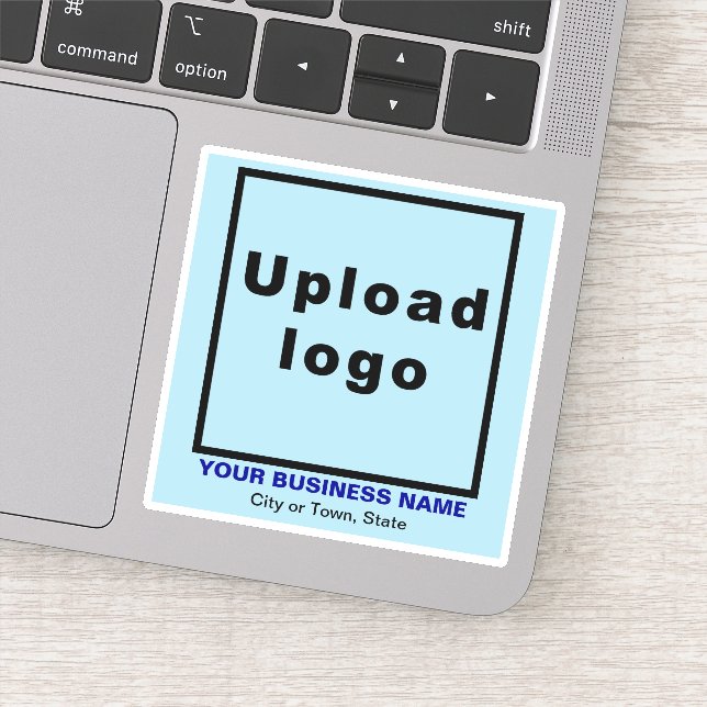 Business Location on Light Blue Square Vinyl Sticker (Detail)