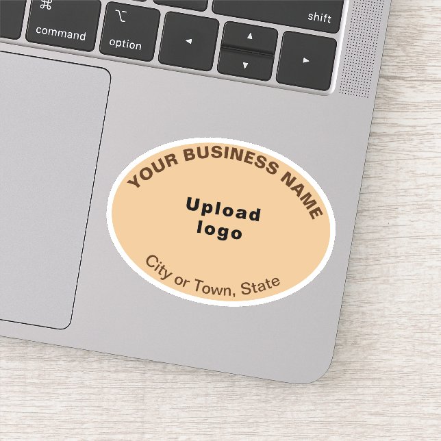 Business Location on Light Brown Oval Shape Vinyl Sticker (Detail)