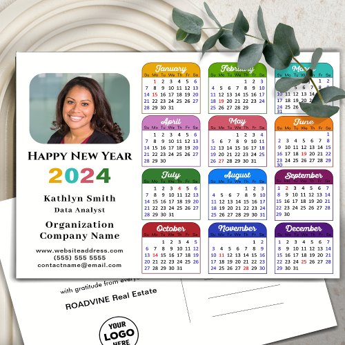 Business Logo 2024 Calendar Modern Black Colorful Holiday Postcard