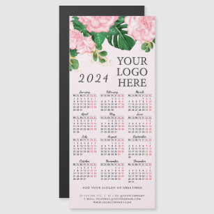 Business Logo 2024 Magnetic Calendar Pink Floral