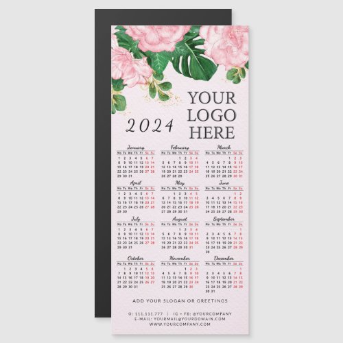 Business Logo 2024 Magnetic Calendar Pink Floral