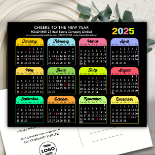 Business Logo 2025 Calendar Modern Black Colorful Holiday Postcard