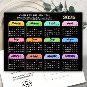 Business Logo 2025 Calendar Modern Black Colorful Holiday Postcard