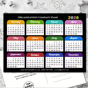 Business Logo 2026 Calendar Modern Black Colorful Holiday Postcard