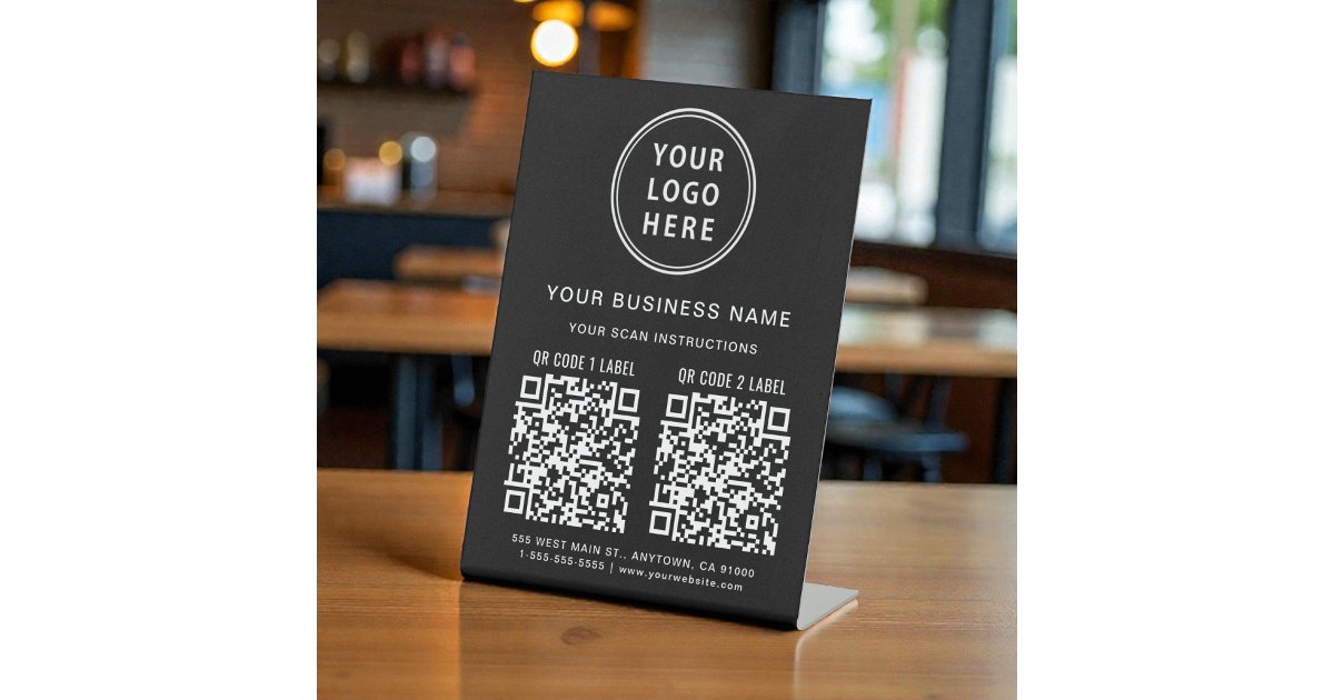 Business Logo 2 QR Codes Black Pedestal Sign | Zazzle