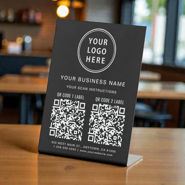 Business Logo 2 QR Codes Black Pedestal Sign | Zazzle