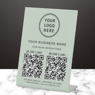 Business Logo 2 QR Codes Sage Green Pedestal Sign