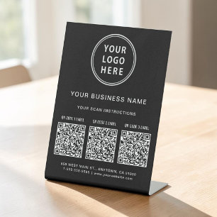 Business Logo 3 QR Codes Black Pedestal Sign
