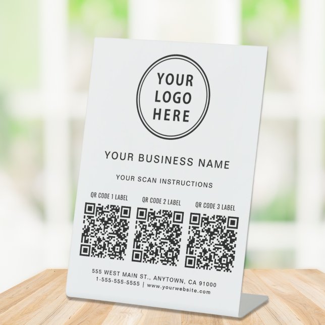 Business Logo 3 QR Codes Pedestal Sign (Creator Uploaded)