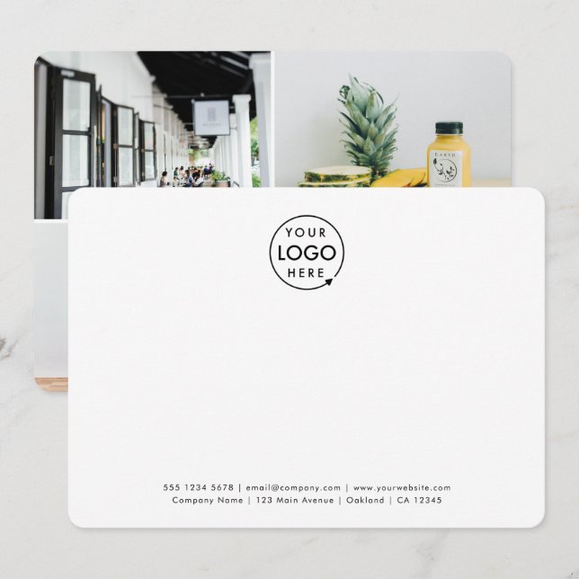 Business Logo 4 Photo Collage Professional Note Card (Front/Back)