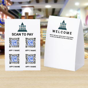 Business Logo 4x6 QR Code 4 Apps Scan To Pay Paper Table Tent