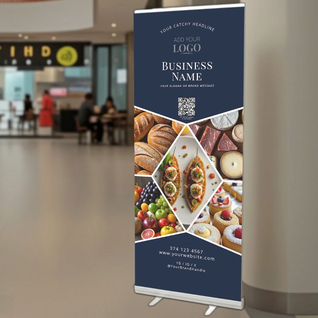 Business Logo 5 Photo Professional Trade Show Navy Retractable Banner (Creator Uploaded)