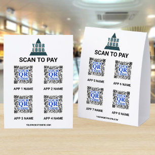 Business Logo 5x7 QR Code 8 Apps Scan To Pay Paper Table Tent