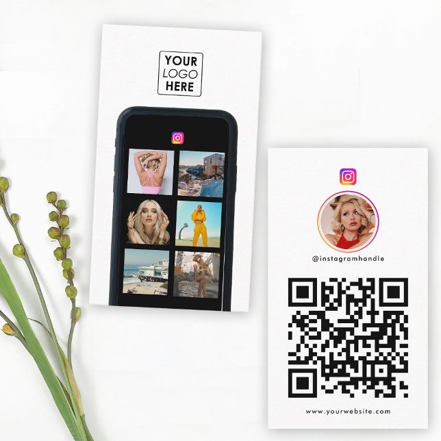 Business Logo 7 Photo Grid Social Media QR Code  Card (Business Logo 7 Photo Grid Social Media QR Code Business Card)