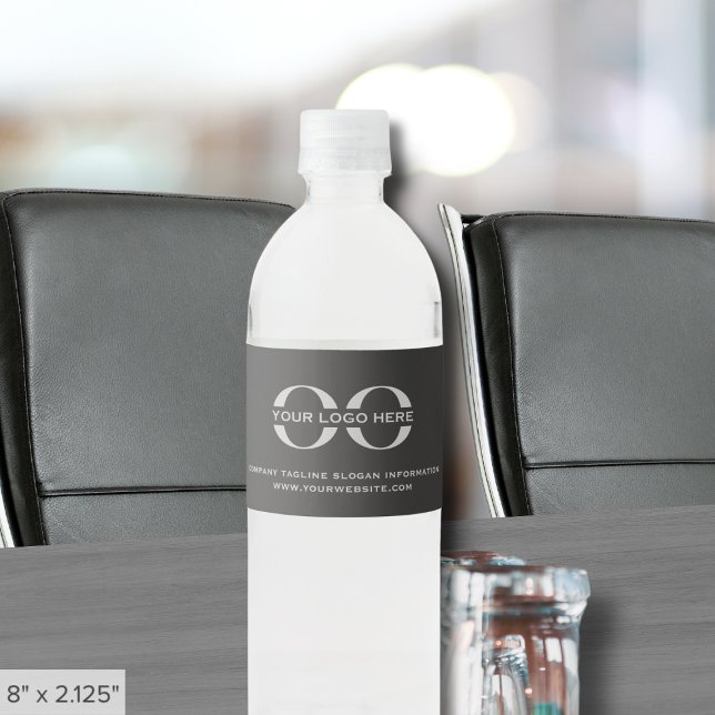 Business Logo Add Your Slogan Text Water Bottle Label (Creator Uploaded)