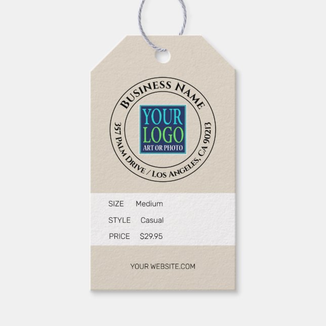 Business, Logo Address, Black Text, Tan Price Tag (Front)