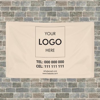 Business Logo Advertising Beige Banner by CrispinStore at Zazzle