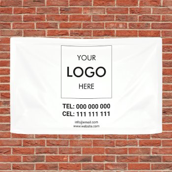 Business Logo Advertising White Banner by CrispinStore at Zazzle