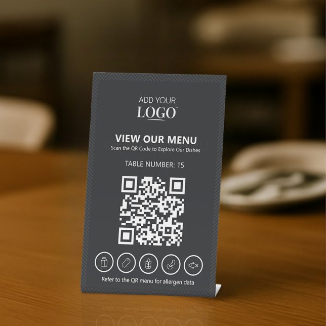Business Logo Allergy QR Code Contactless Menu Pedestal Sign (Creator Uploaded)