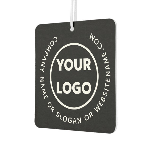 Business Logo and Custom Curved Text on Black Air Freshener (Left)