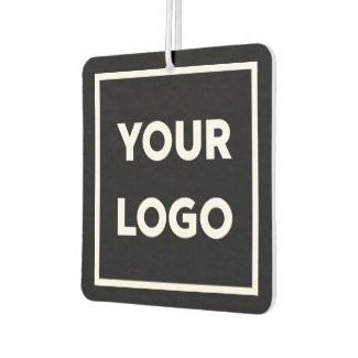 Business Logo and Custom Text on Black Air Freshener