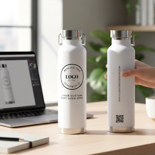 Business logo and custom text QR code website  Water Bottle