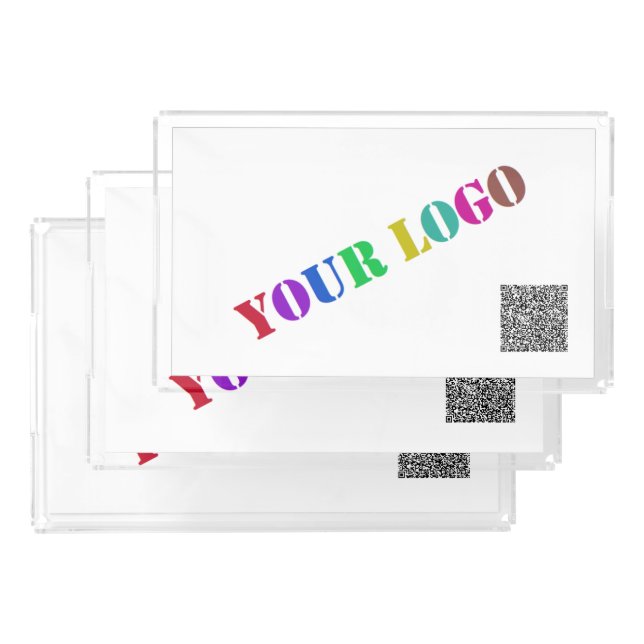 Business Logo and QR Code Acrylic Tray Template (Set)