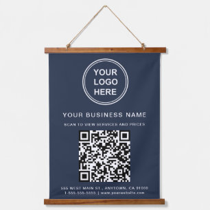 Business Logo and QR Code Blue Hanging Tapestry