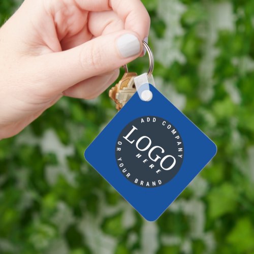 Business Logo and QR Code Company Employees Blue Keychain