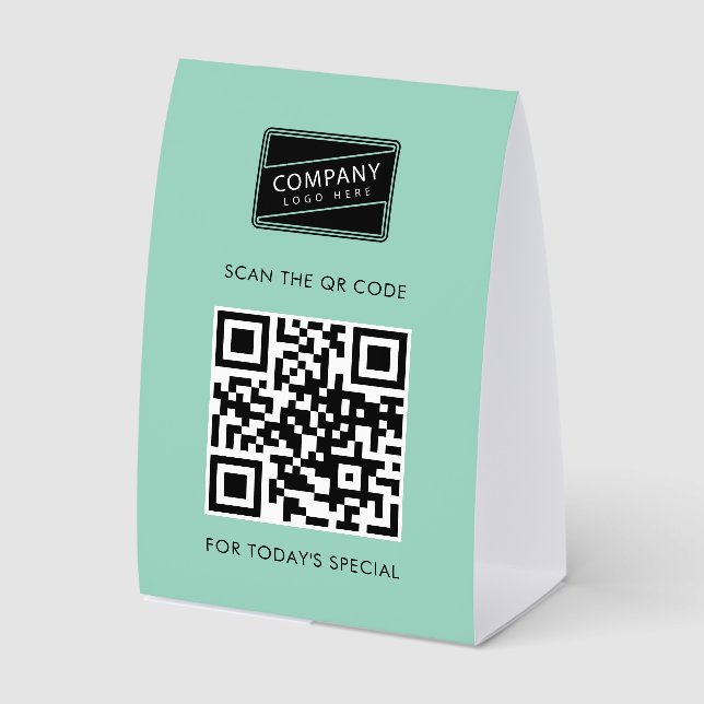 Business Logo and QR Code Custom Paper Table Tent (Front)